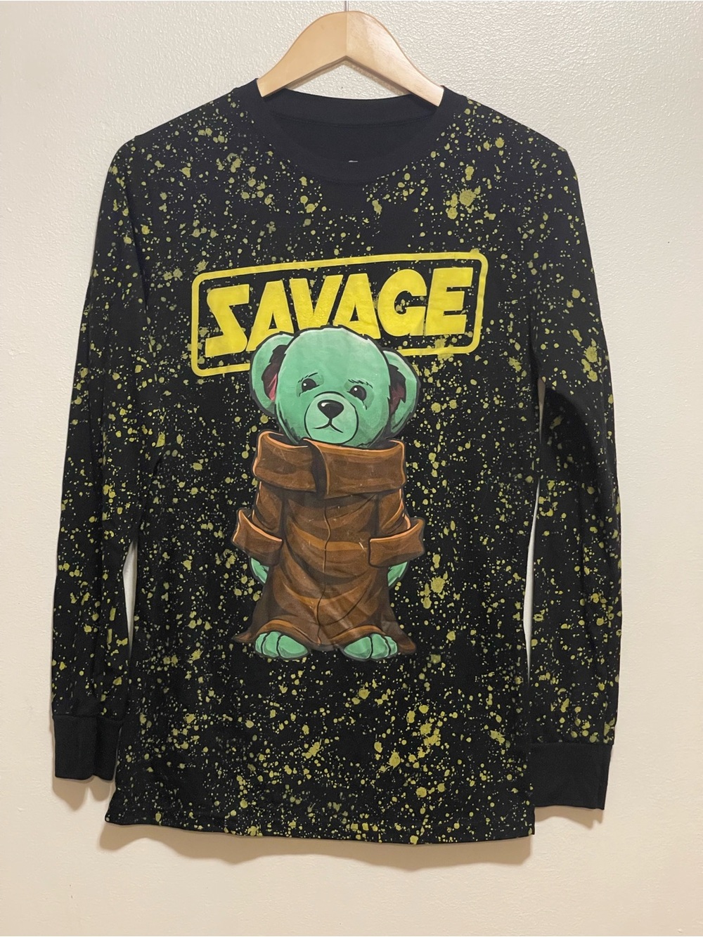 Savage Graphic Bear Long Sleeve Tee - Black & Lime